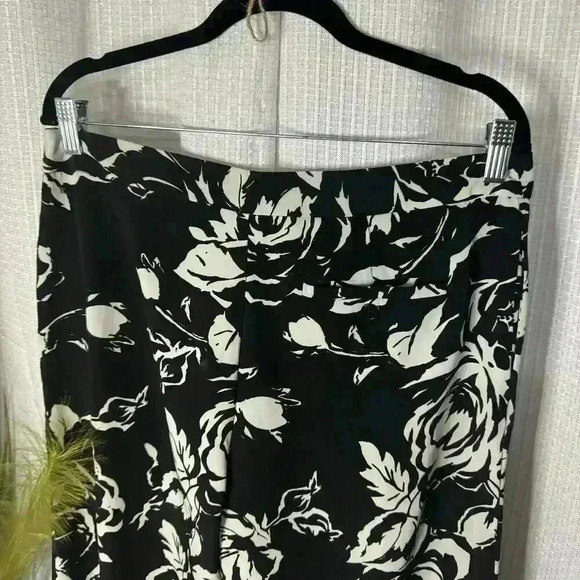 Lauren Ralph Lauren Womens 10 Black/White Floral Wide Leg Dressy High Rise Pants - Picture 7 of 12